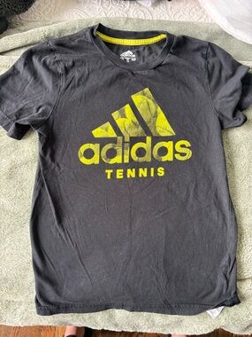 adidas Black Tee with Neon Yellow Tennis Logo